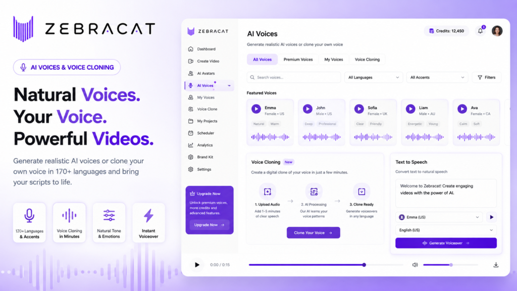 Zebracat AI voice cloning feature